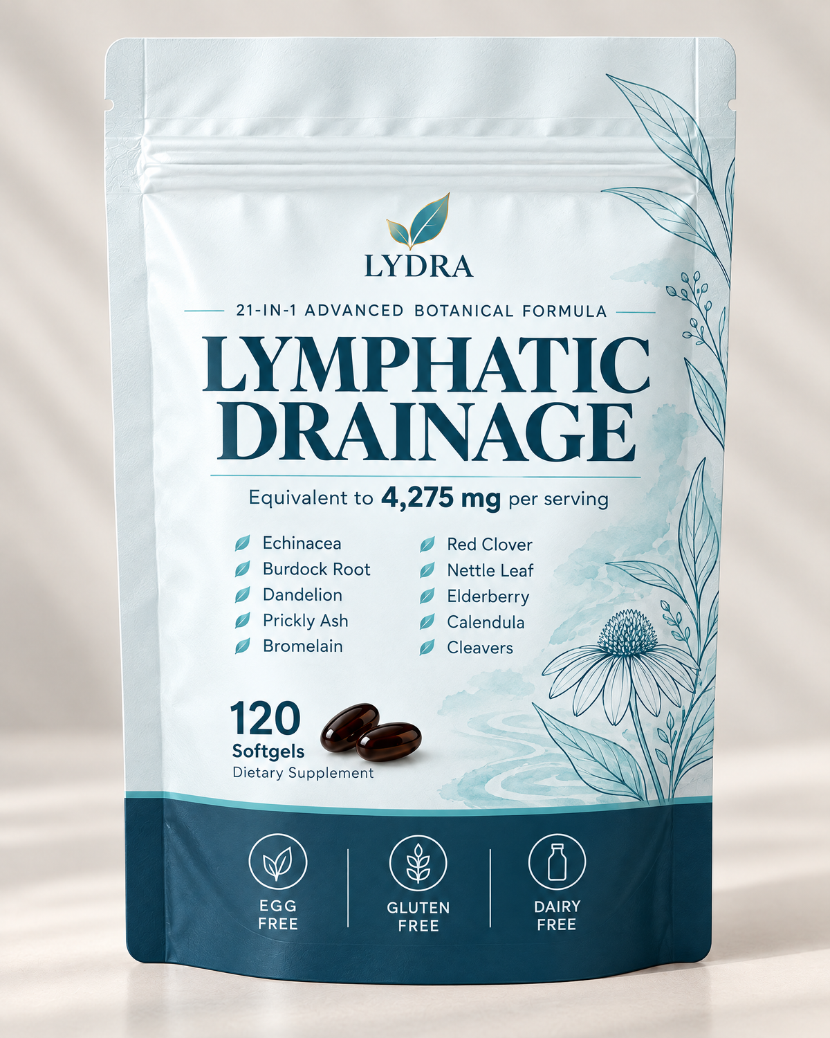 LYDRA Lymphatic Drainage pouch, 120 softgels